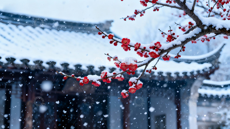高清大图下载【趣麦麦图】-冬日雪景梅花