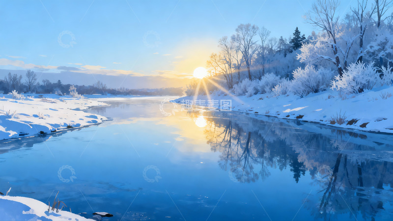 高清大图下载【趣麦麦图】初冬清晨湖面