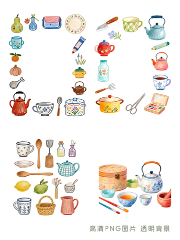 手绘厨房用品插画素材集