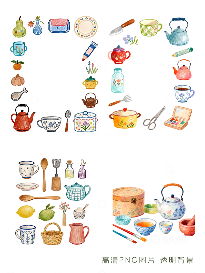 源文件下载【趣麦麦图】-手绘厨房用品插画素材集