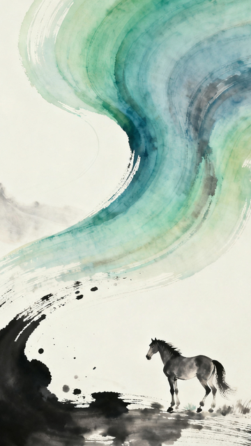 水墨画骏马山水意境设计素材2