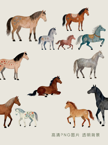 彩绘马匹插画png素材