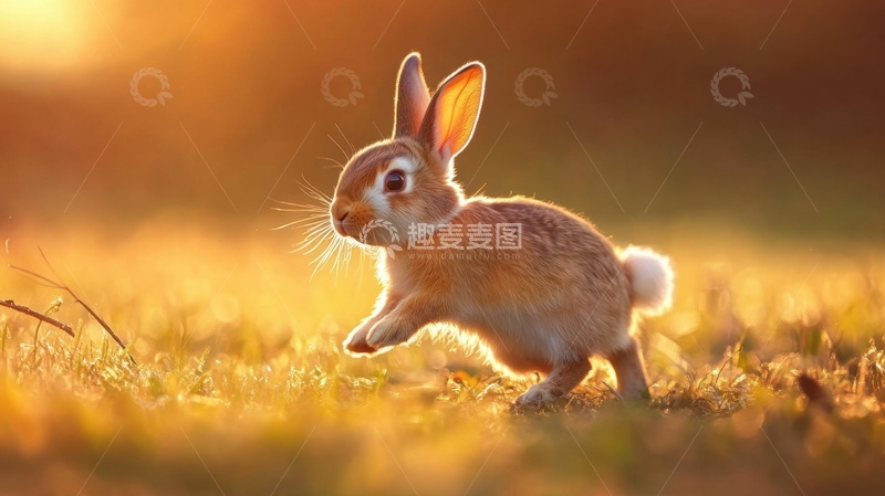 高清大图下载【趣麦麦图】草原上奔跑的小兔子