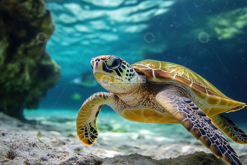 高清大图下载【趣麦麦图】一只海龟特写摄影