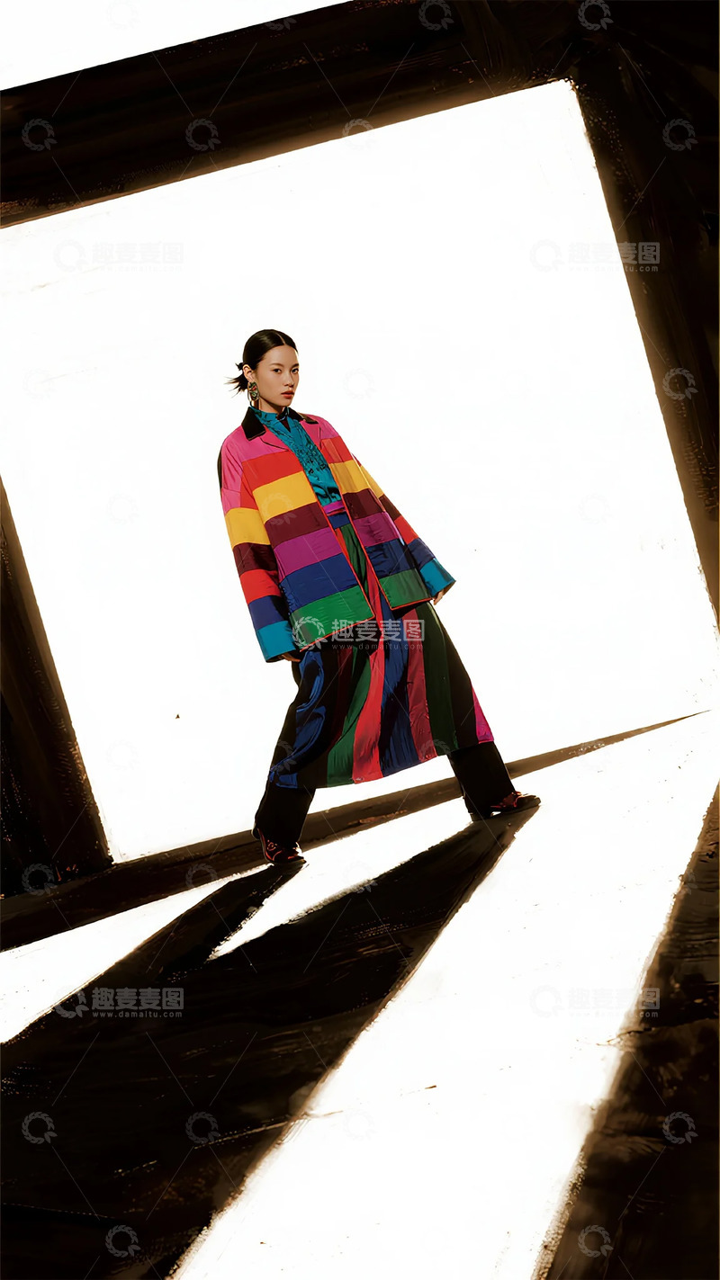 高清大图下载【趣麦麦图】光影时尚色彩外套摄影