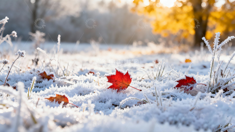 高清大图下载【趣麦麦图】-深秋落叶白霜暖阳