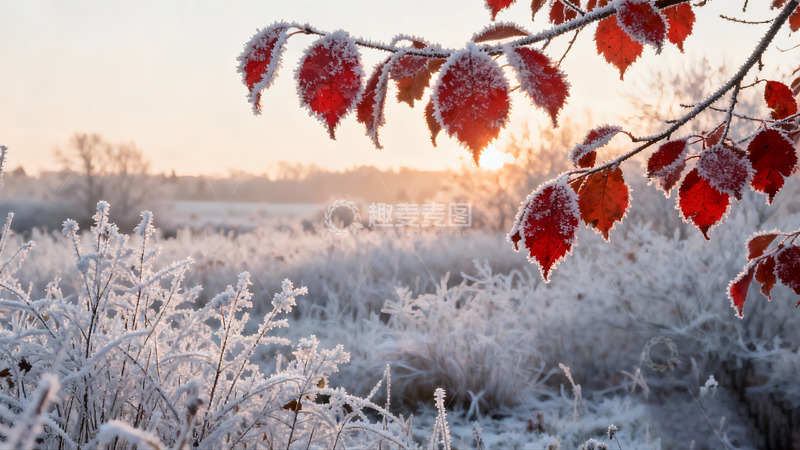 高清大图下载【趣麦麦图】落叶白霜寒意