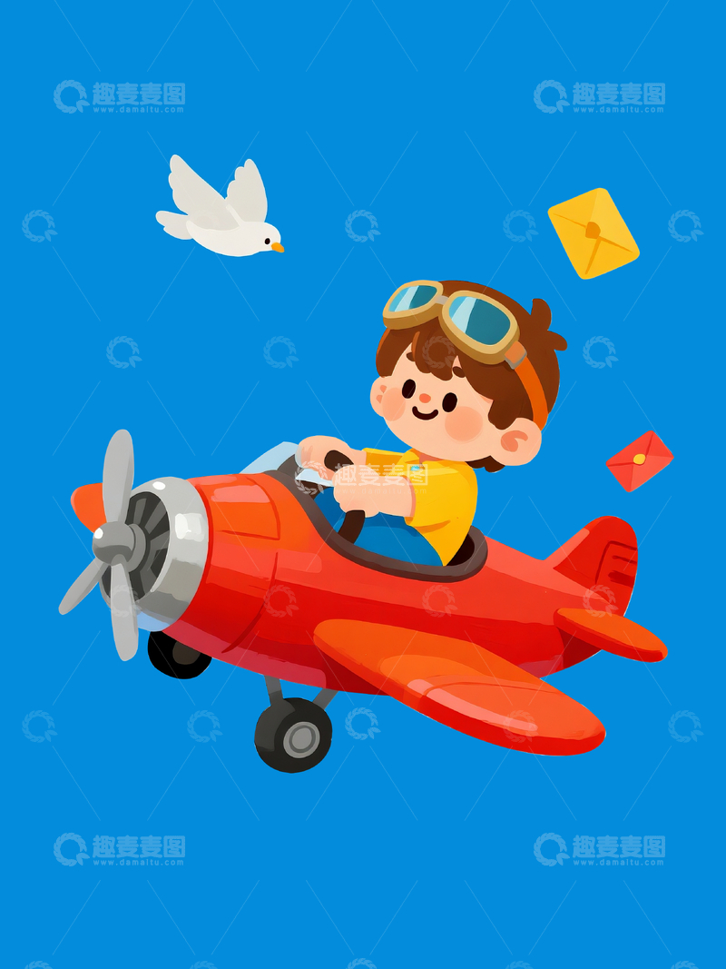 源文件下载【趣麦麦图】扁平插画开飞机的小男孩2