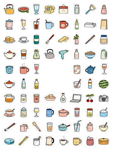手绘日常用品美食图标集