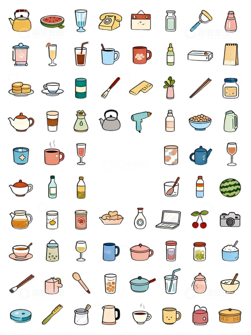 高清大图下载【趣麦麦图】手绘日常用品美食图标集