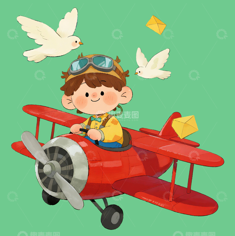源文件下载【趣麦麦图】扁平插画开飞机的小男孩3