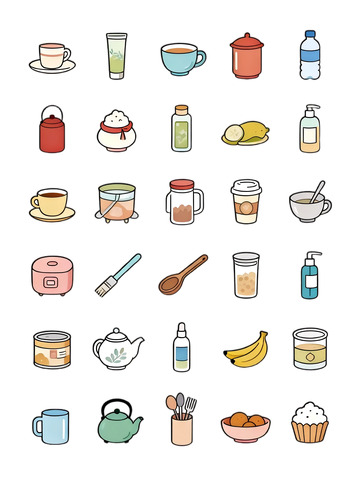 可爱风格厨房用具图标集合
