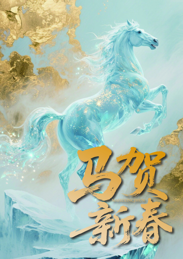 梦幻马新春祝福艺术插画