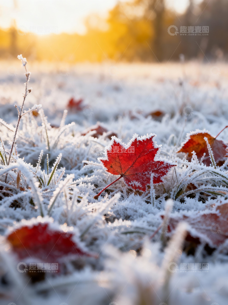 高清大图下载【趣麦麦图】落叶白霜暖阳1