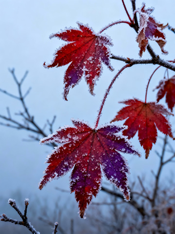 秋末冬初枫叶白霜