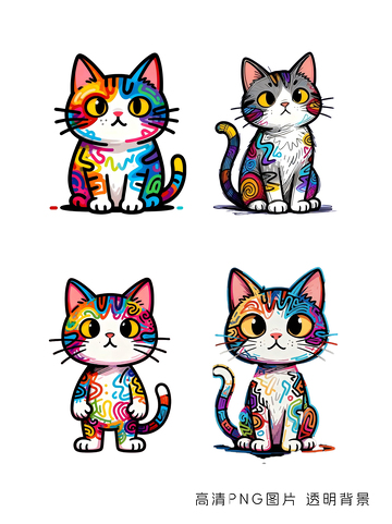 彩绘猫咪卡通图案设计素材