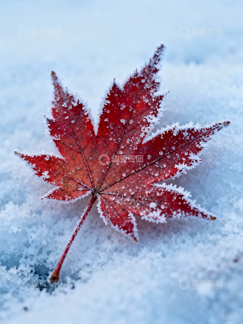 高清大图下载【趣麦麦图】-秋末冬初枫叶白霜8