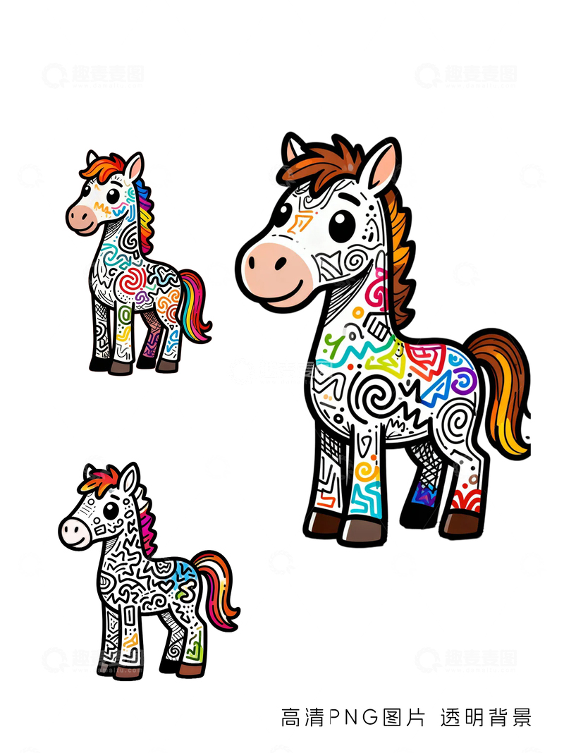 源文件下载【趣麦麦图】彩绘小马卡通图案设计素材
