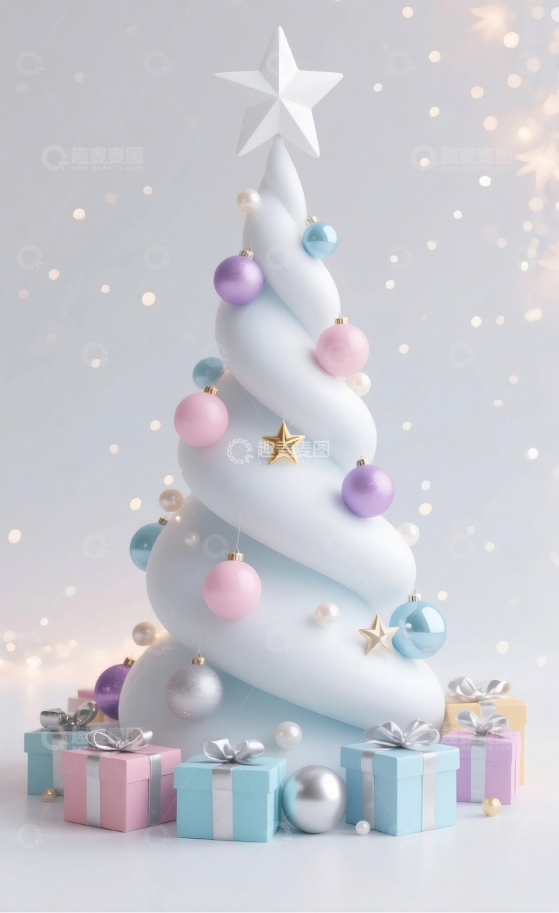 高清大图下载【趣麦麦图】梦幻圣诞树装饰礼盒场景