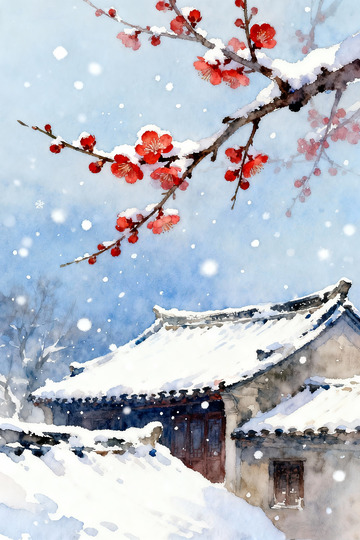 冬日雪景梅花插画