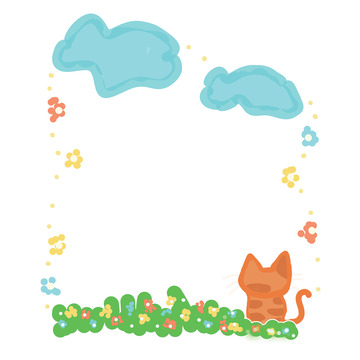 卡通风花草猫咪边框设计素材