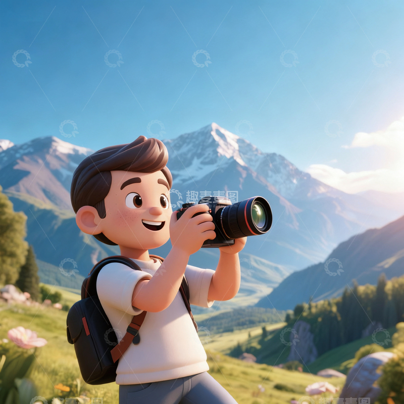 高清大图下载【趣麦麦图】卡通摄影师山水风光创作
