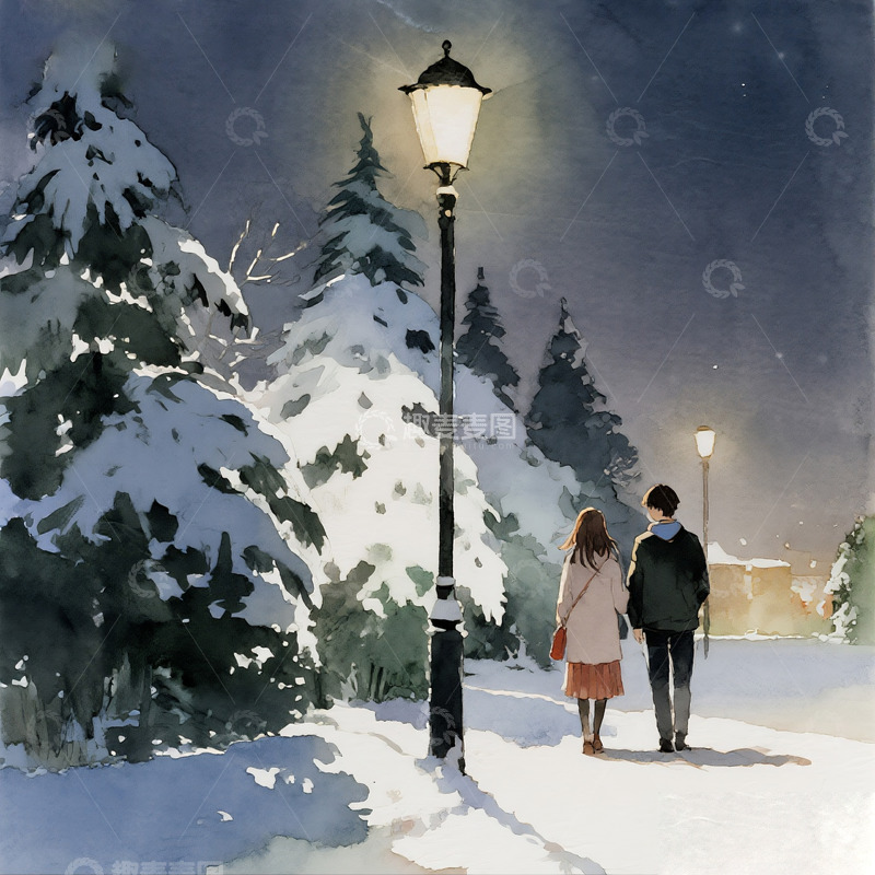 高清大图下载【趣麦麦图】-冬日雪后情侣