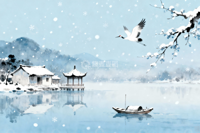 高清大图下载【趣麦麦图】中国风冬天水墨山水画