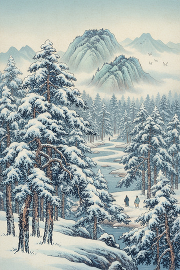 中国风冬季森林雪景插画
