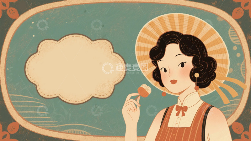 高清大图下载【趣麦麦图】复古风女性插画设计素材