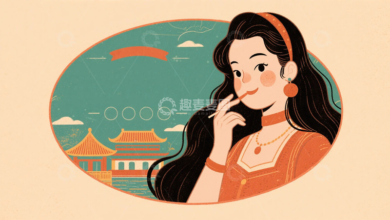 高清大图下载【趣麦麦图】东方女性人物插画