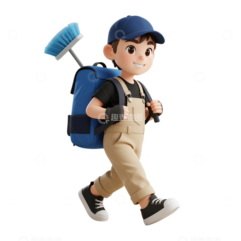 高清大图下载【趣麦麦图】卡通男孩户外探险3D建模素材