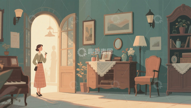 高清大图下载【趣麦麦图】复古家居女性插画