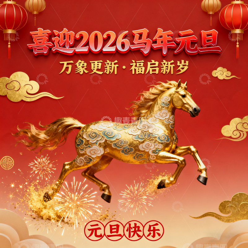 高清大图下载【趣麦麦图】-喜迎马年元旦