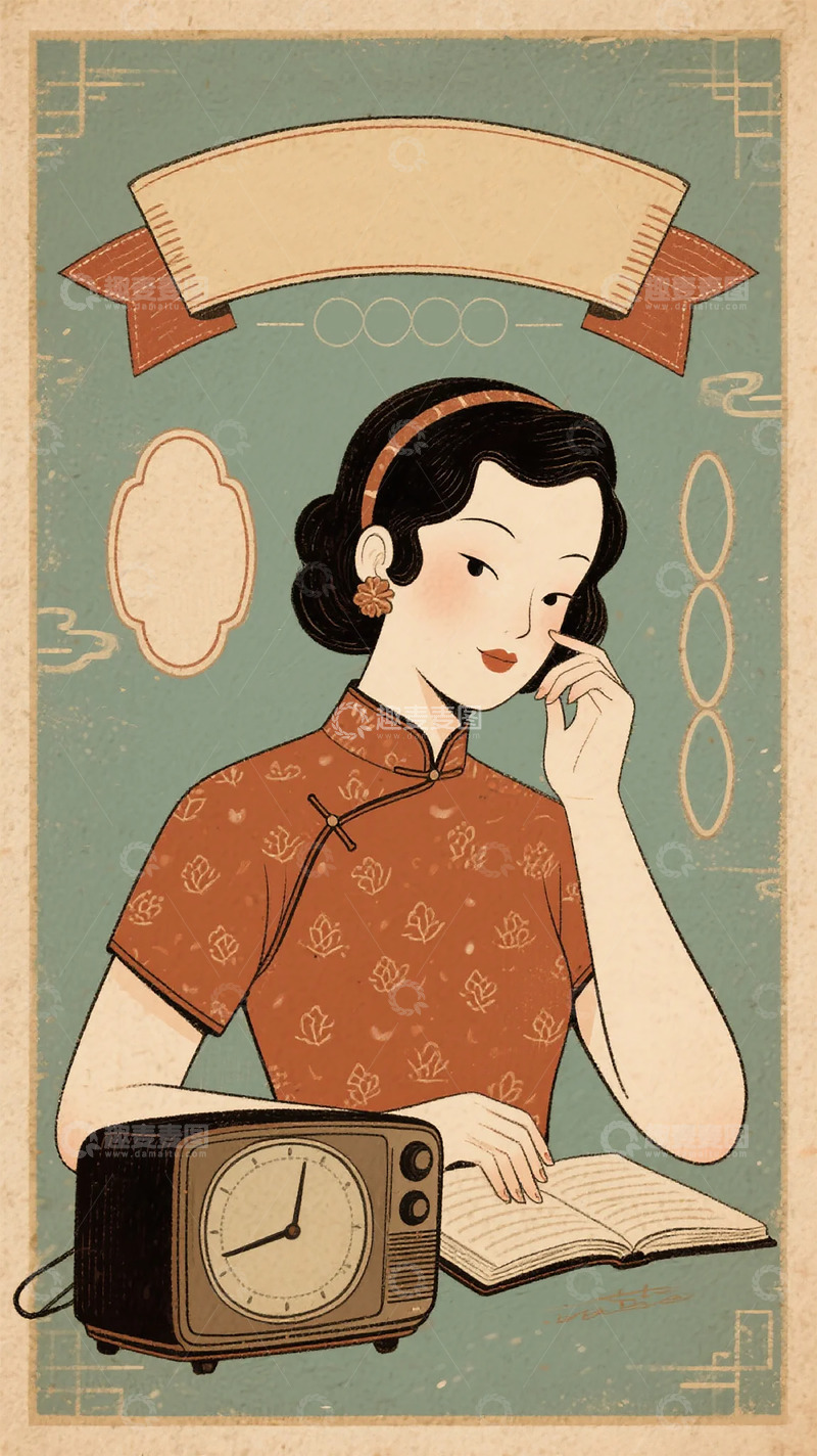 高清大图下载【趣麦麦图】复古风格阅读时光插画