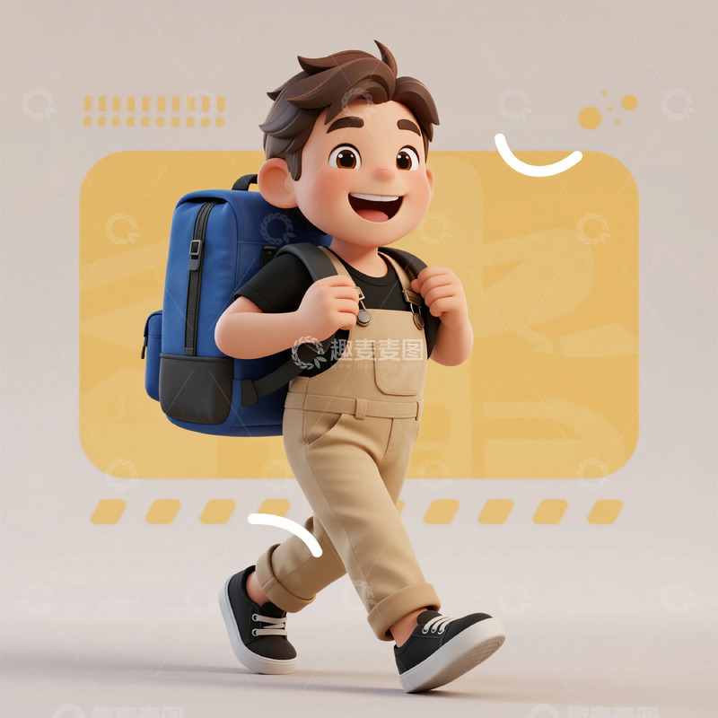 高清大图下载【趣麦麦图】卡通男孩上学图