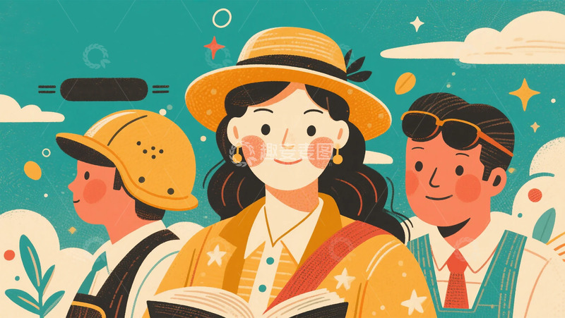 高清大图下载【趣麦麦图】卡通探险队户外阅读插画