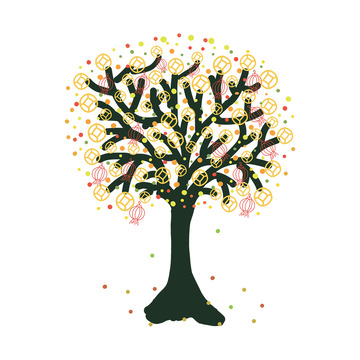 多彩树形图案创意设计元素