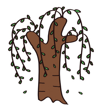 卡通风格柳树插画