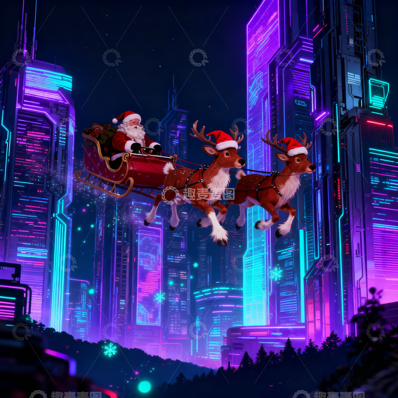 高清大图下载【趣麦麦图】赛博朋克圣诞节海报