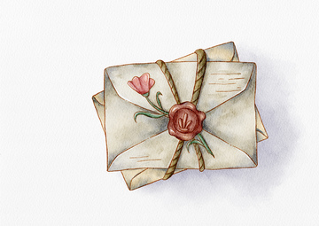 复古玫瑰花信封信纸插画素材