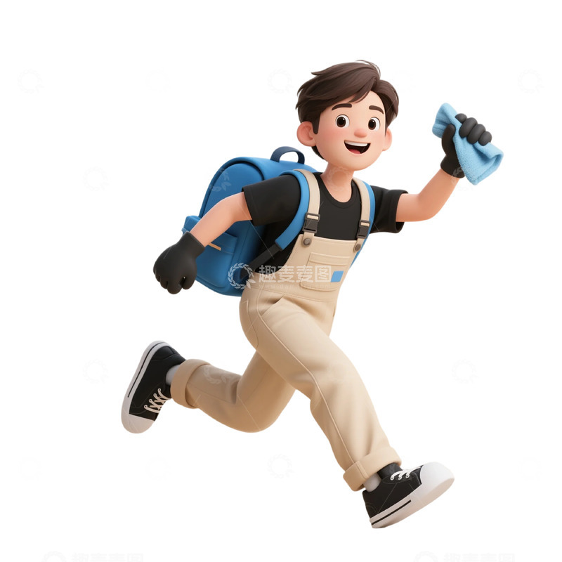 高清大图下载【趣麦麦图】-卡通男孩奔跑插画素材