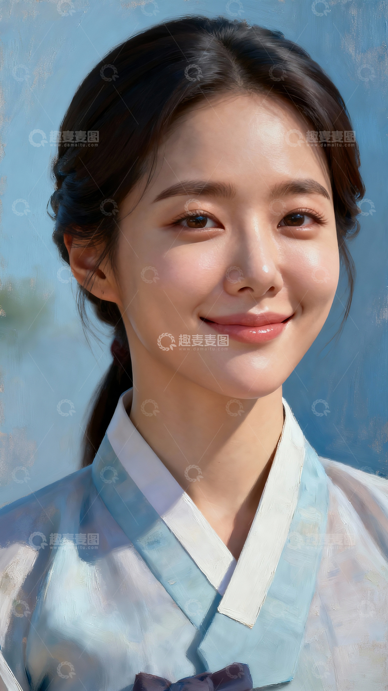 源文件下载【趣麦麦图】韩服美人油画4