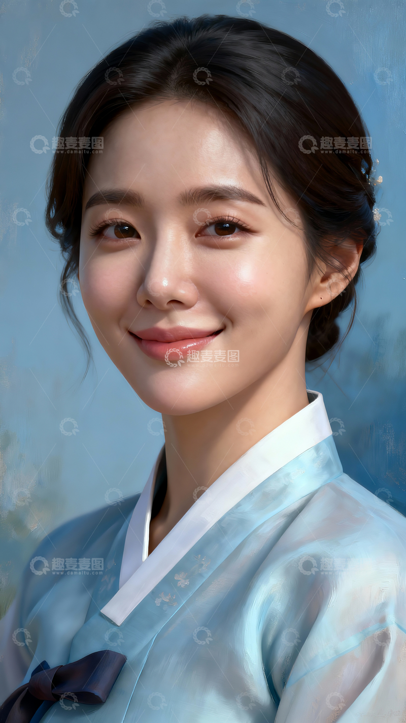 源文件下载【趣麦麦图】韩服美人油画1