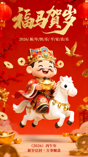 2026新春喜庆福马贺岁新年海报素材