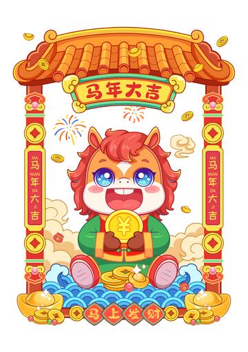马年卡通马矢量插画