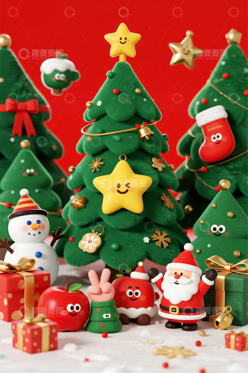 源文件下载【趣麦麦图】3d卡通圣诞主题场景3