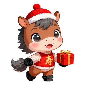 可爱卡通马儿新年送礼物ip形象