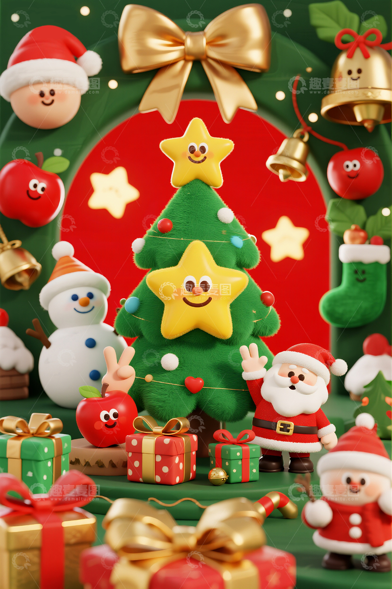 源文件下载【趣麦麦图】3d卡通圣诞主题场景1