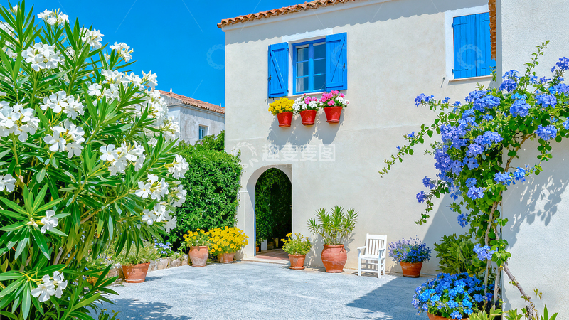 高清大图下载【趣麦麦图】地中海风情庭院美景摄影图片